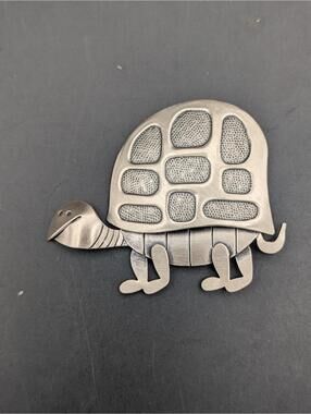 Vintage BEAU Sterling Silver Turtle Brooch Pin Mid Century Modernist Tortoise 9g